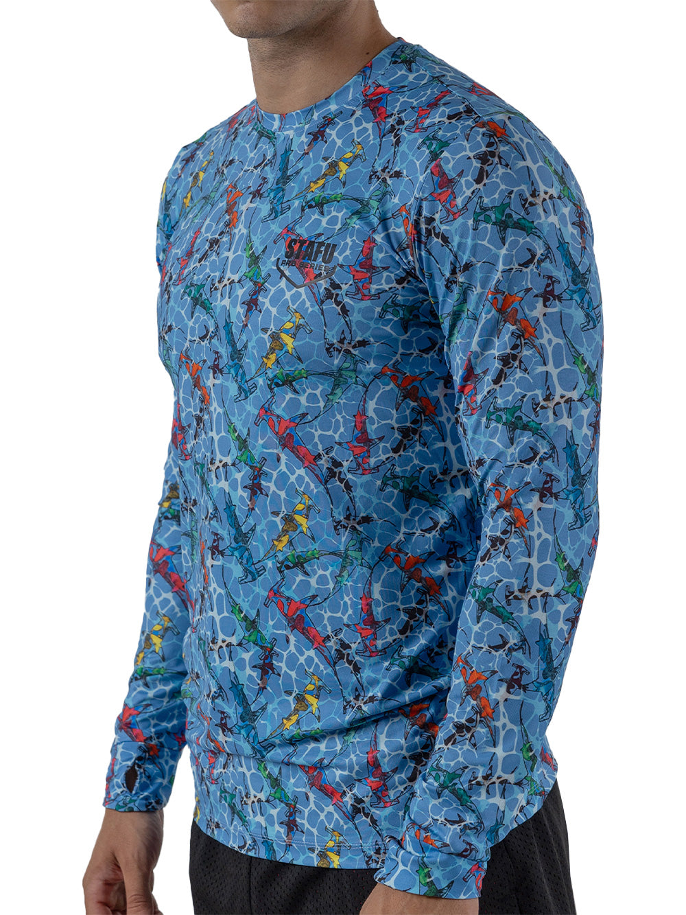 Apex UV Uzun Kollu Performans T-Shirt - Colorful Shark Mavi - Stafu Pro Series