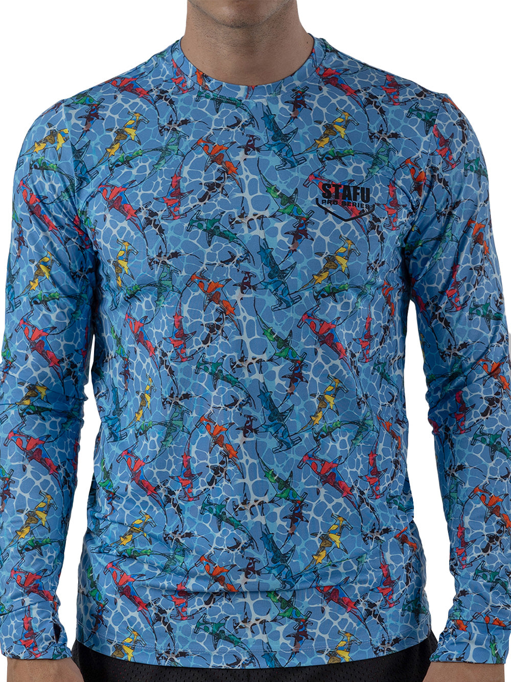 Apex UV Uzun Kollu Performans T-Shirt - Colorful Shark Mavi - Stafu Pro Series
