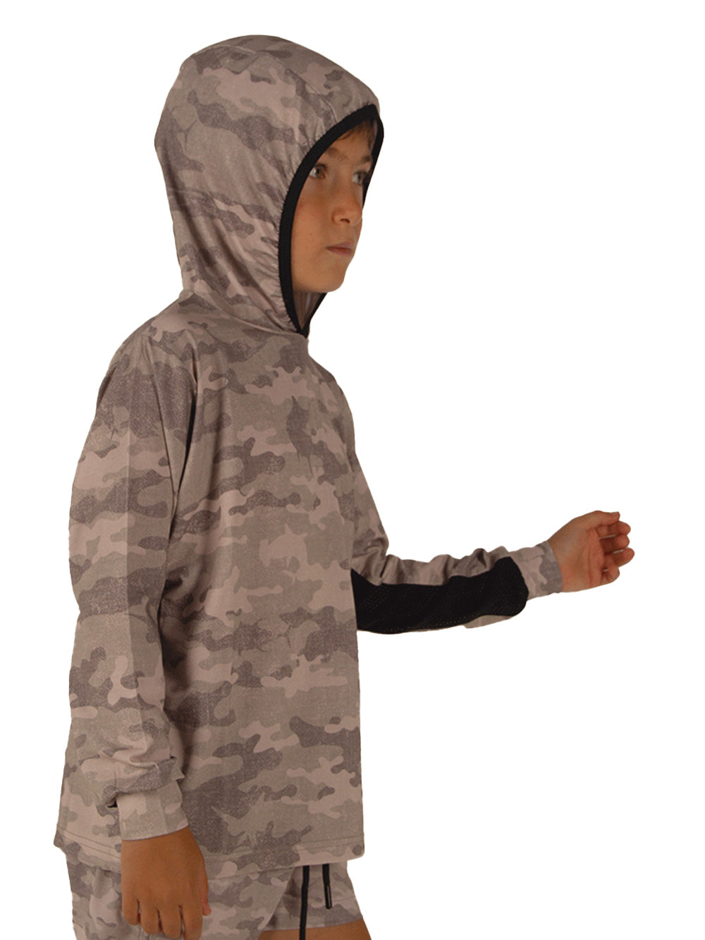 Atlan Jr. Kapüşonlu UV Korumalı T-Shirt - Camo Brown - Stafu Pro Series