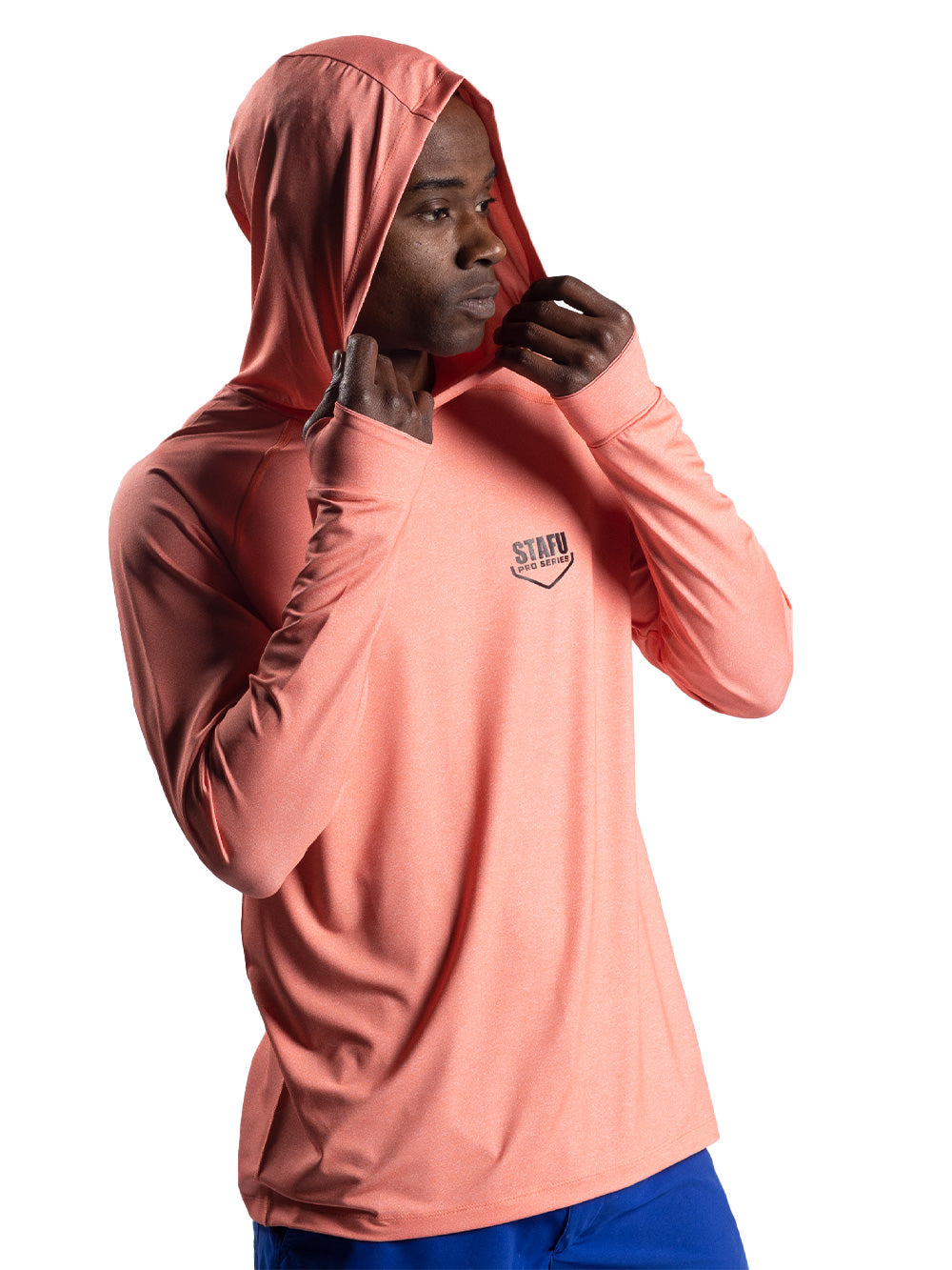 Cyclone Kapüşonlu UV Korumalı Performans T-Shirt - Somon - Stafu Pro Series
