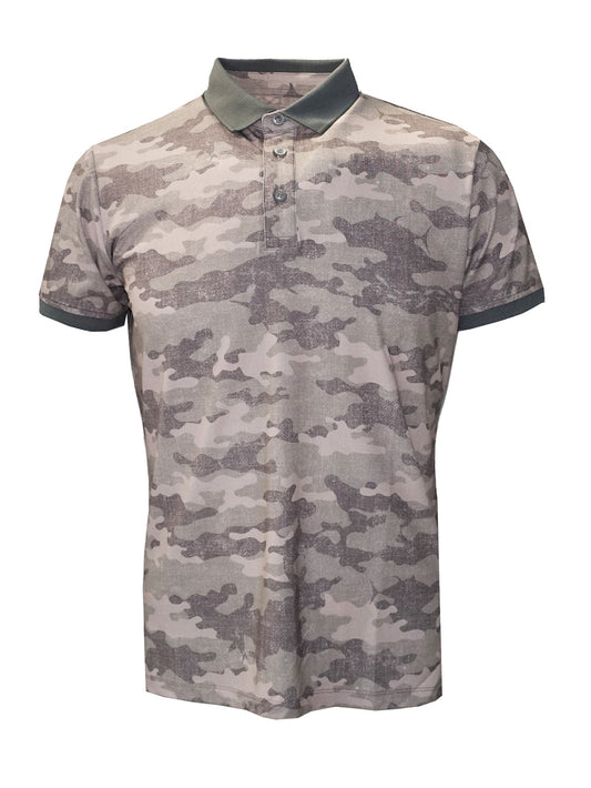 League UV Korumalı Performans Polo Yaka T-shirt - Camo Kahverengi - Stafu Pro Series