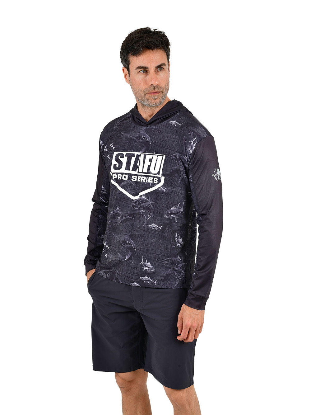 Outrigger Kapüşonlu UV Korumalı Performans T-Shirt - Frenzy Siyah - Stafu Pro Series