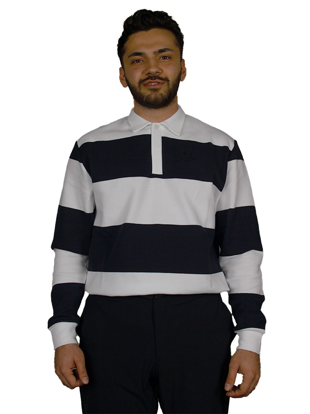 Rugby Polo Uzun Kollu T-shirt - Mavi/Beyaz Çizgili - Stafu Pro Series