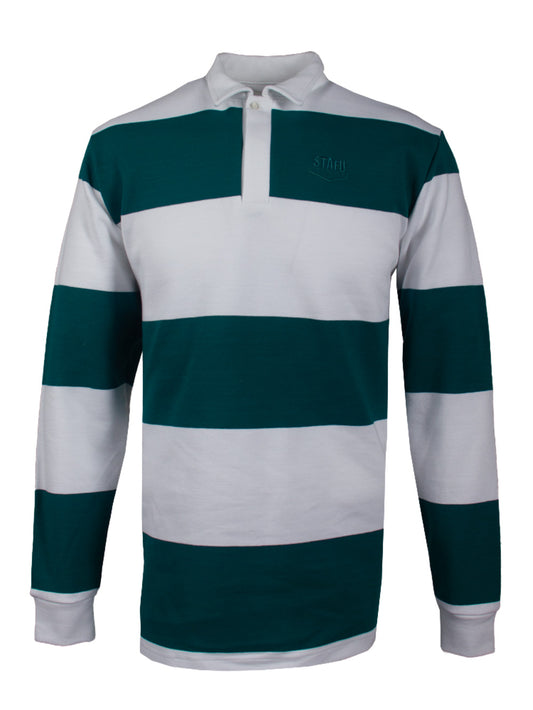 Rugby Polo Uzun Kollu T-shirt - Yeşil/Beyaz Çizgili - Stafu Pro Series