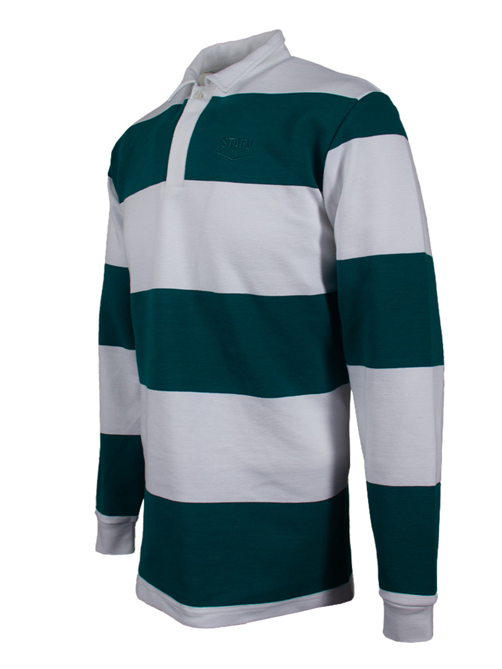 Rugby Polo Uzun Kollu T-shirt - Yeşil/Beyaz Çizgili - Stafu Pro Series