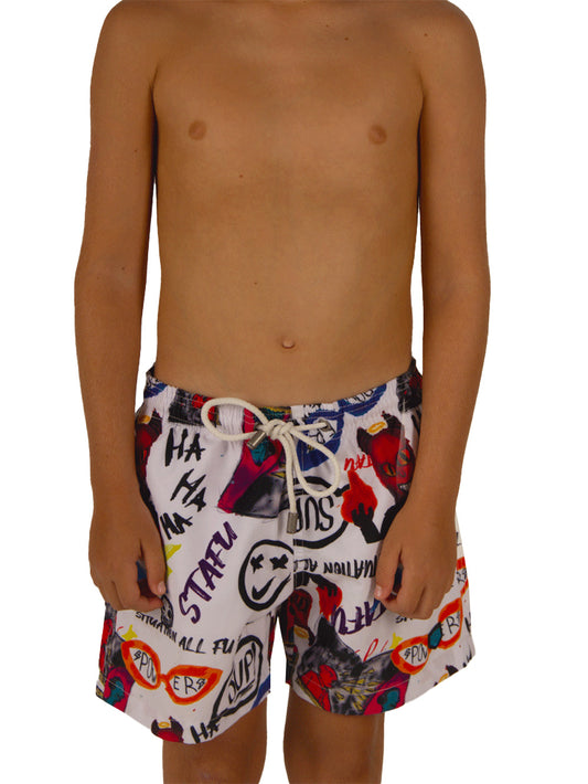 Salty Dog Jr. Hızlı Kuruyan Mayo Şort - Devil Beyaz - Stafu Pro Series