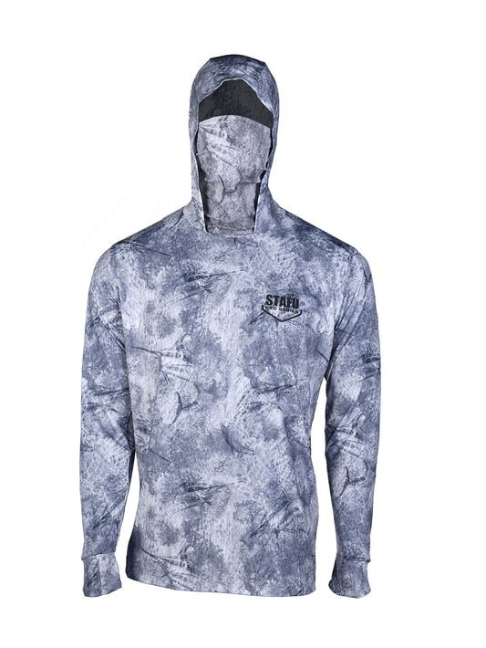 Stratos Kapüşonlu ve Maskeli UPF 40+ Performans T-Shirt - Marlin Mania Grİ