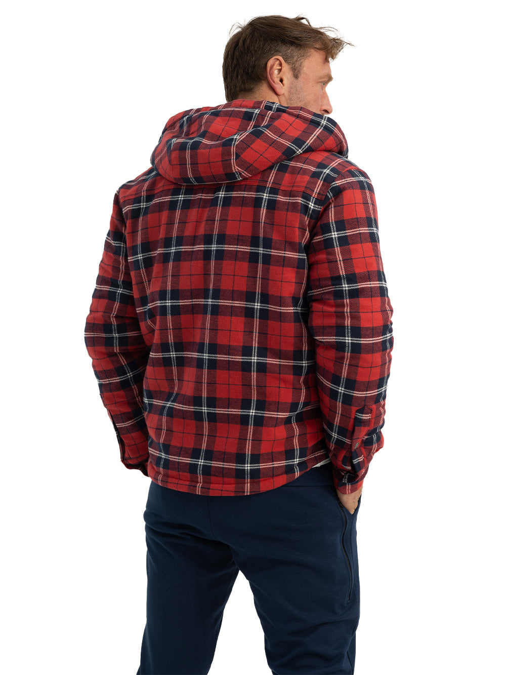 Yellowstone Kapşonlu Sherpa Ceket - Kırmızı Ekose - Stafu Pro Series