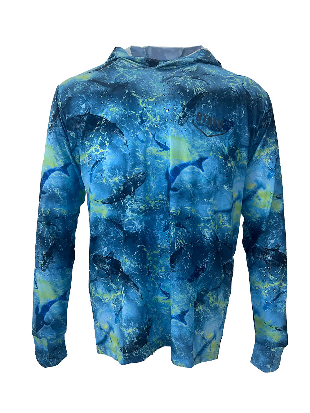 Zero Kapüşonlu Uzun Kollu UV Korumalı Performans T-shirt - Shark Blue Lime - Stafu Pro Series