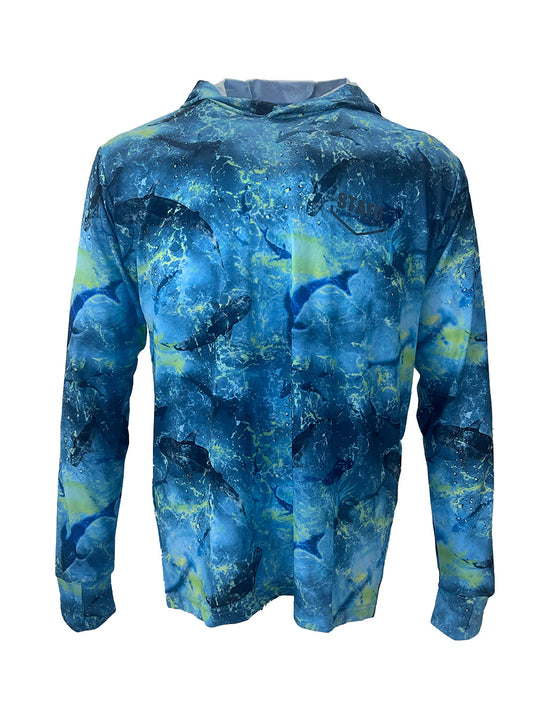 Zero Kapüşonlu Uzun Kollu UV Korumalı Performans T-shirt - Shark Blue Lime - Stafu Pro Series