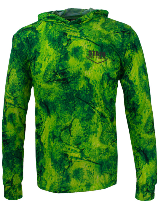 Zero Kapüşonlu Uzun Kollu UV Korumalı Performans T-shirt - Marlin Mania Yeşil - Stafu Pro Series