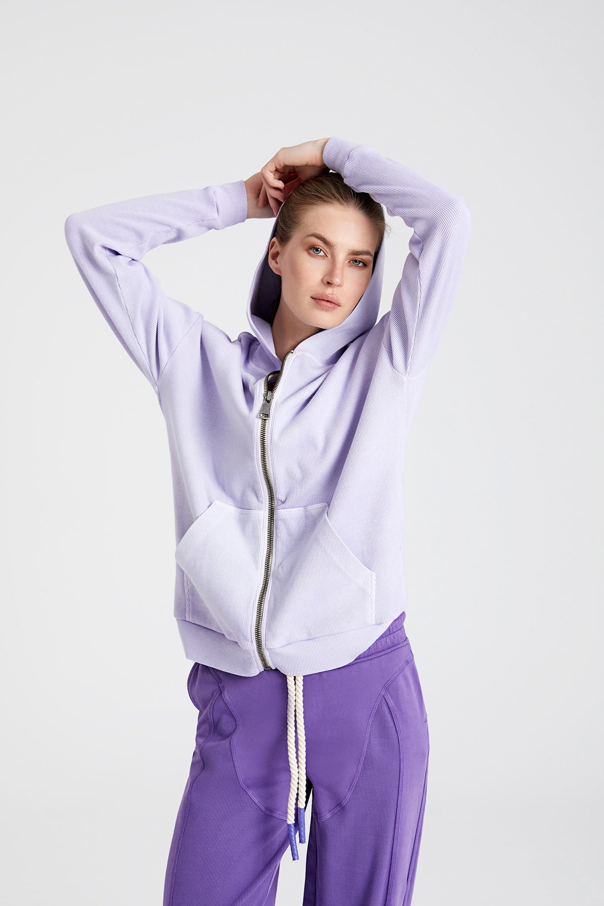 Relaxed Kapüşonlu Asit Yıkamalı Sweatshirt - Lila - Stafu Pro Series