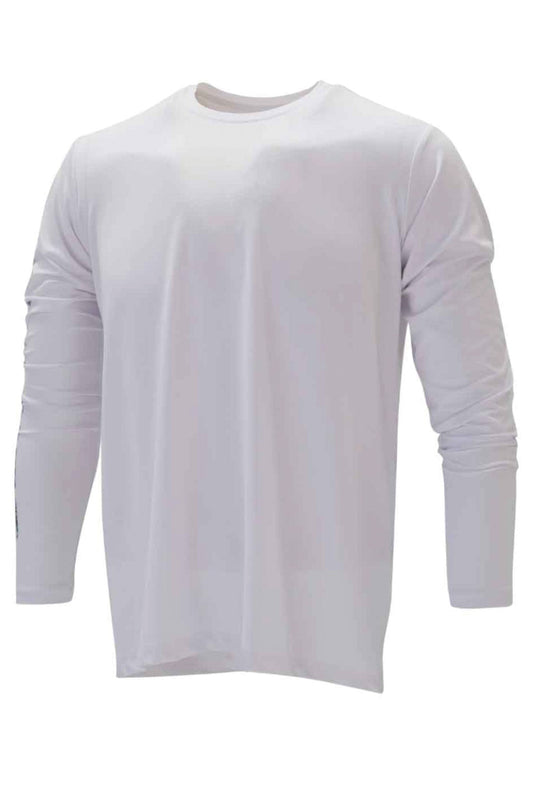 Apex Men's Long Sleeve Crew Neck Fisherman Sailor Tuna Fish Patterned White UV Protected Shirt