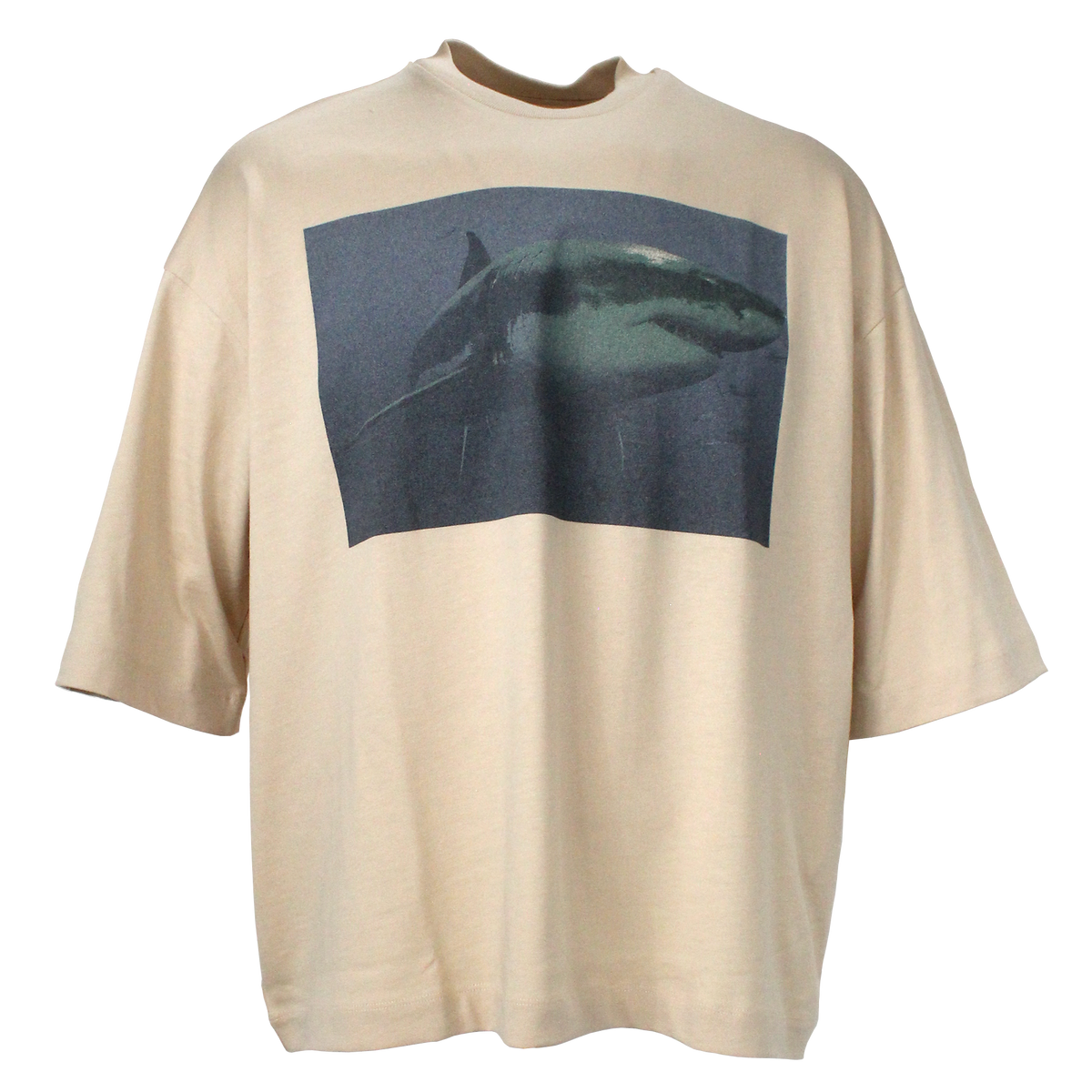 Bora Bora Men's Loose Fit Shark Patterned Beige T-Shirt