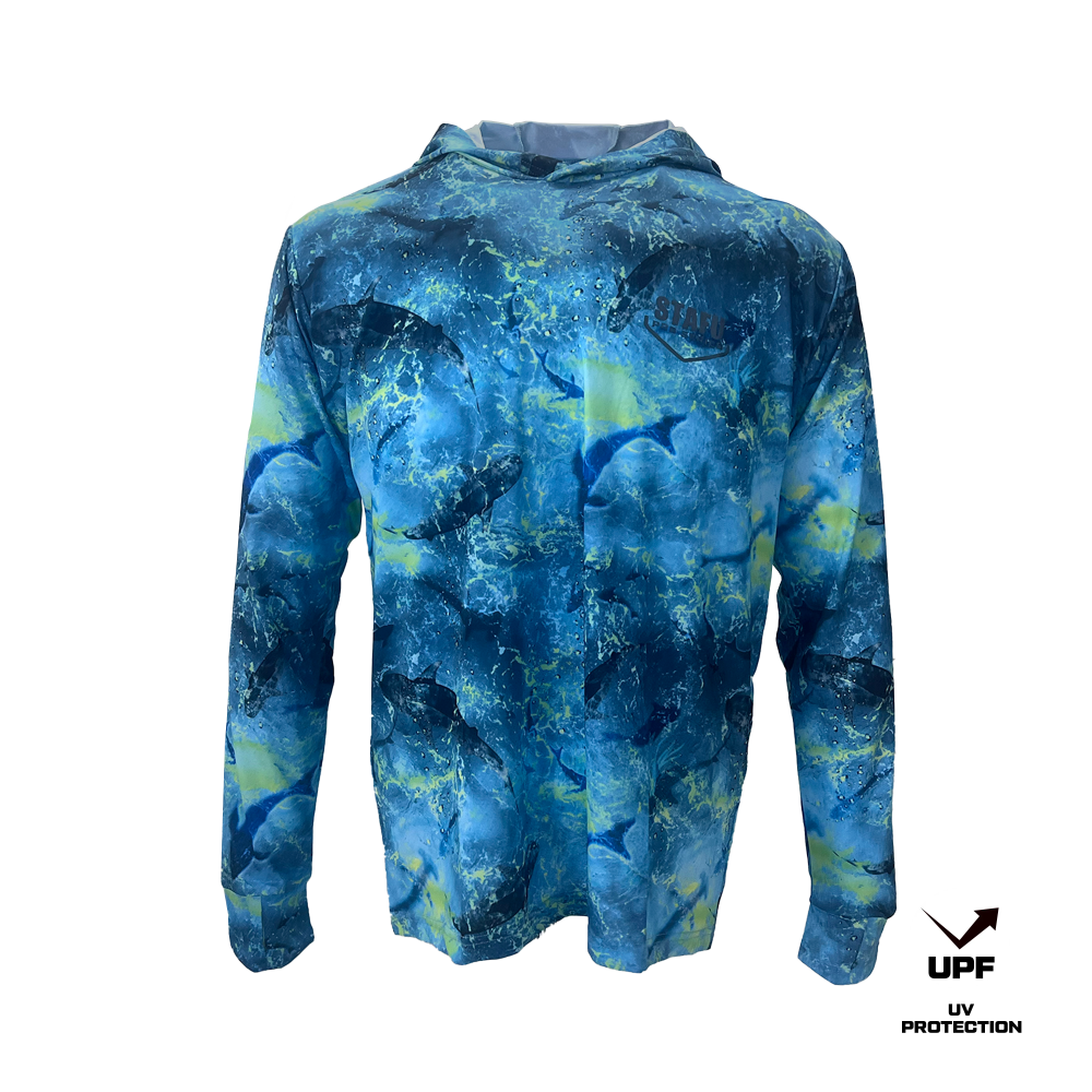 .99 Hooded Performance Long Sleeve Shirt - Shark Blue Lime