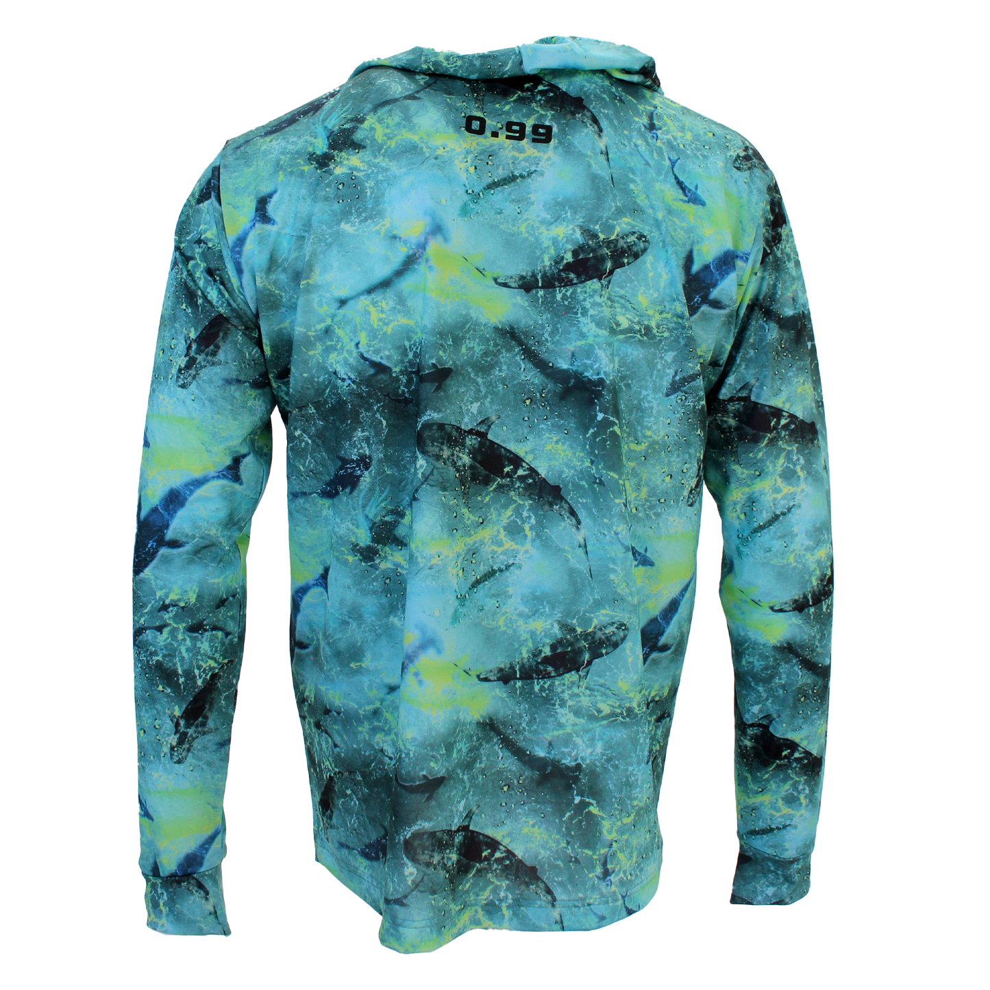 .99 Men's Hooded Long Sleeve Ultra Light Fisherman Sailor Shark Patterned Lime UV Protected Shirt