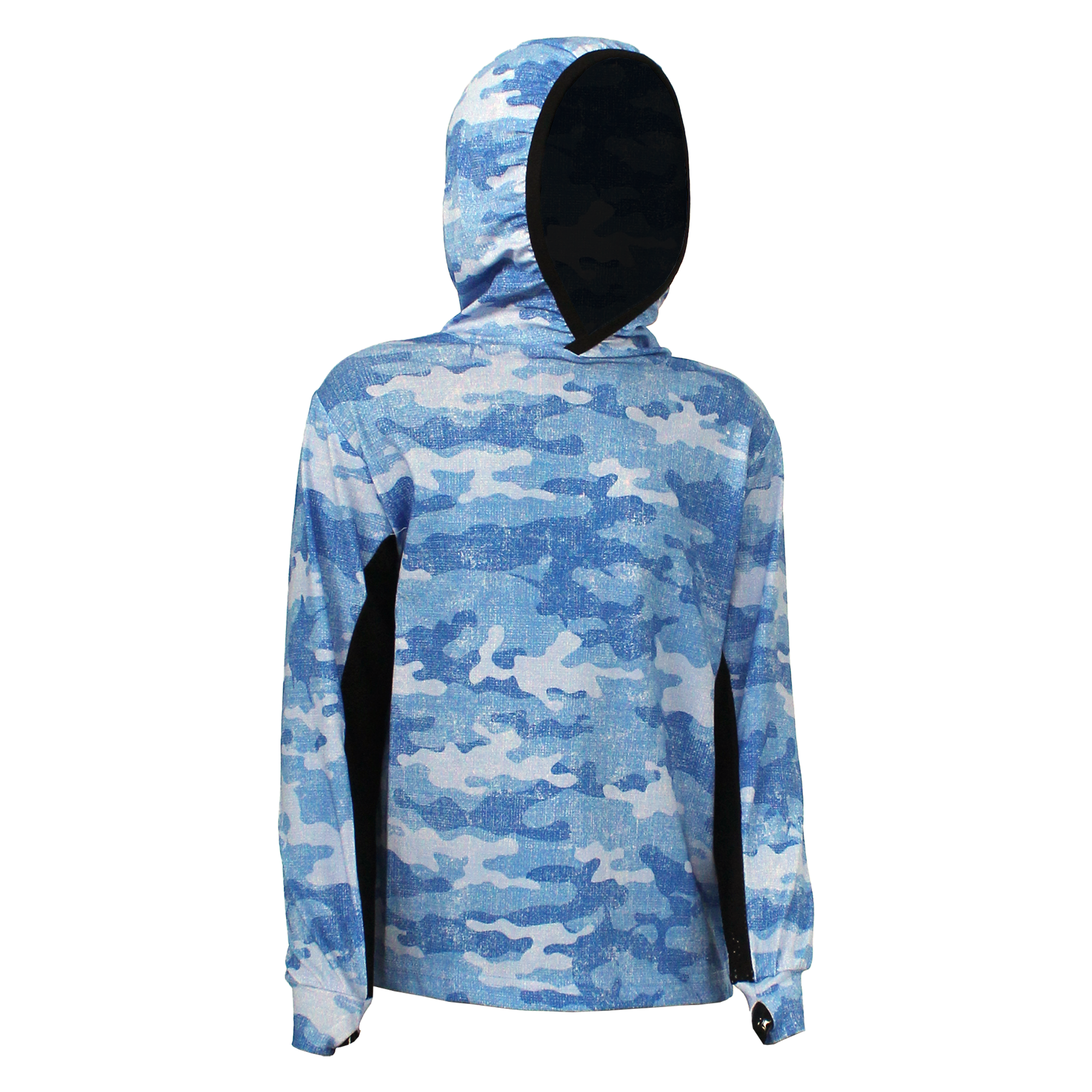 Atlan Junior Hooded Long Sleeve Fisherman Sailor Camo Patterned Blue UV Protected Shirt