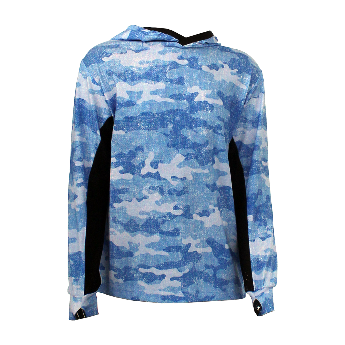 Atlan Çocuk Kapüşonlu, Uzun Kollu Balıkçı Yelkenci Kamuflaj Desenli Mavi UV Korumalı Tişört
