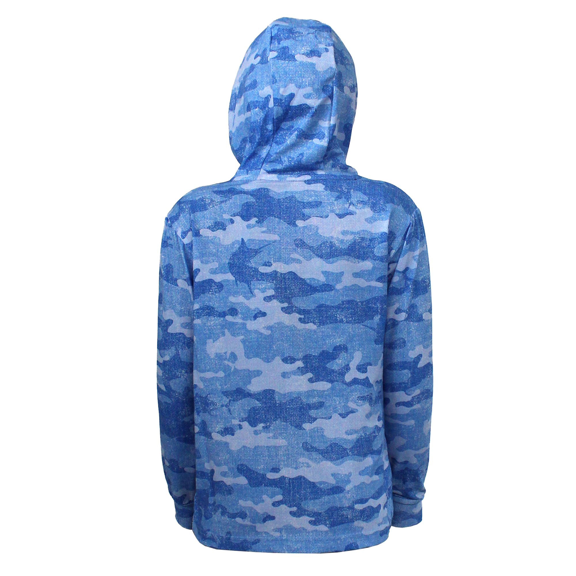 Atlan Junior Hooded Long Sleeve Fisherman Sailor Camo Patterned Blue UV Protected Shirt