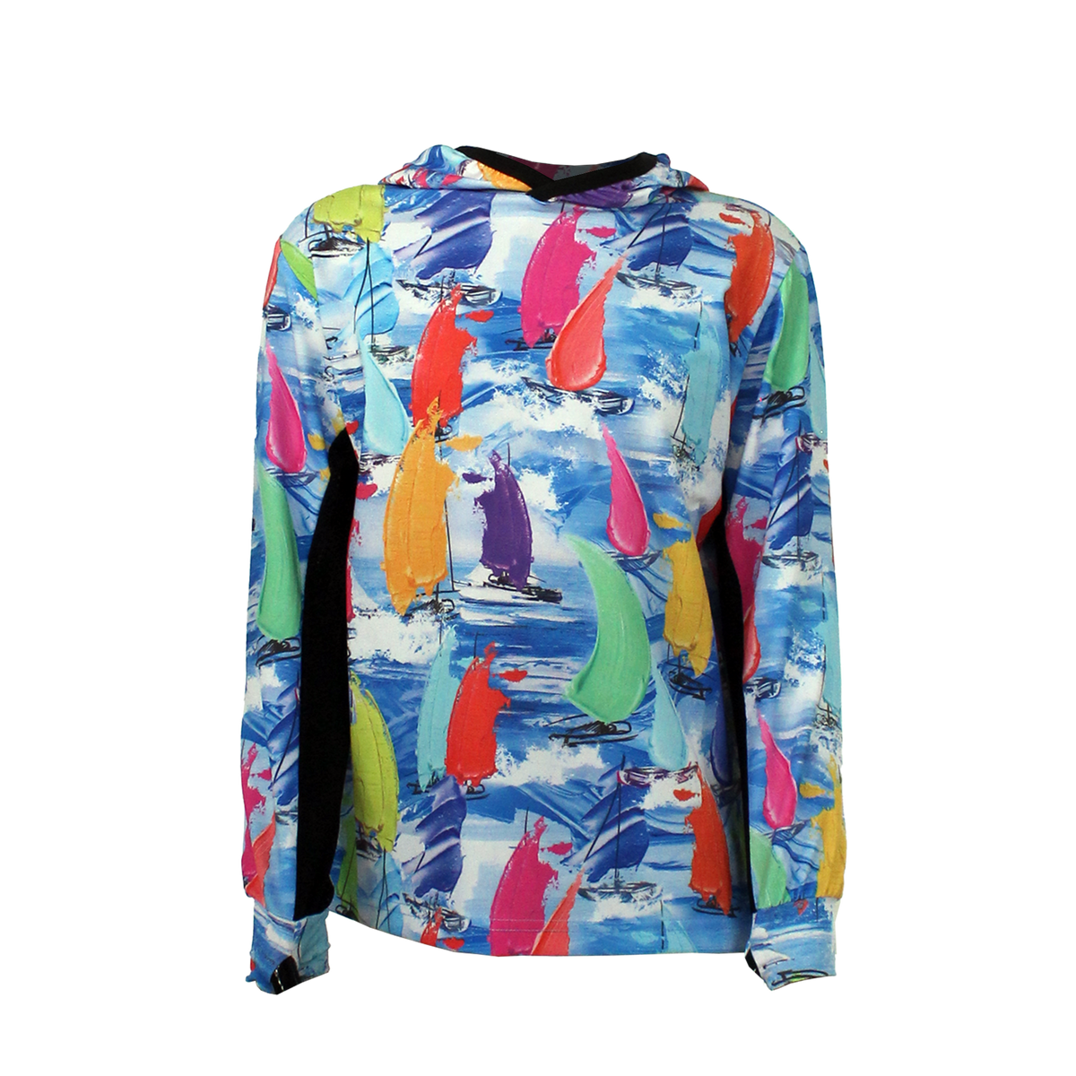 Atlan Çocuk Kapüşonlu, Uzun Kollu Balıkçı Denizci Yelken Desenli UV Korumalı Tişört

