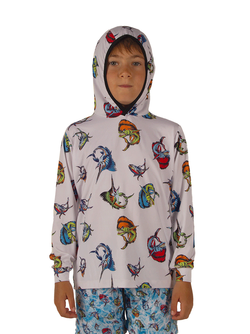 Atlan Jr. Kapüşonlu UV Korumalı T-Shirt - Cartoon White - Stafu Pro Series