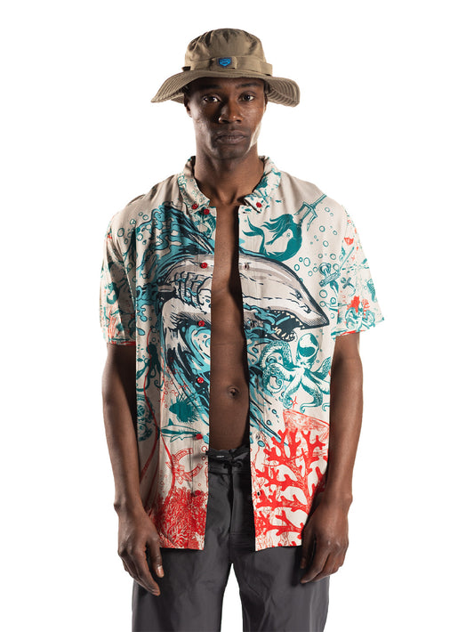 Bahama's Kısa Kollu Düğmeli Gömlek - Angry Shark - Stafu Pro Series