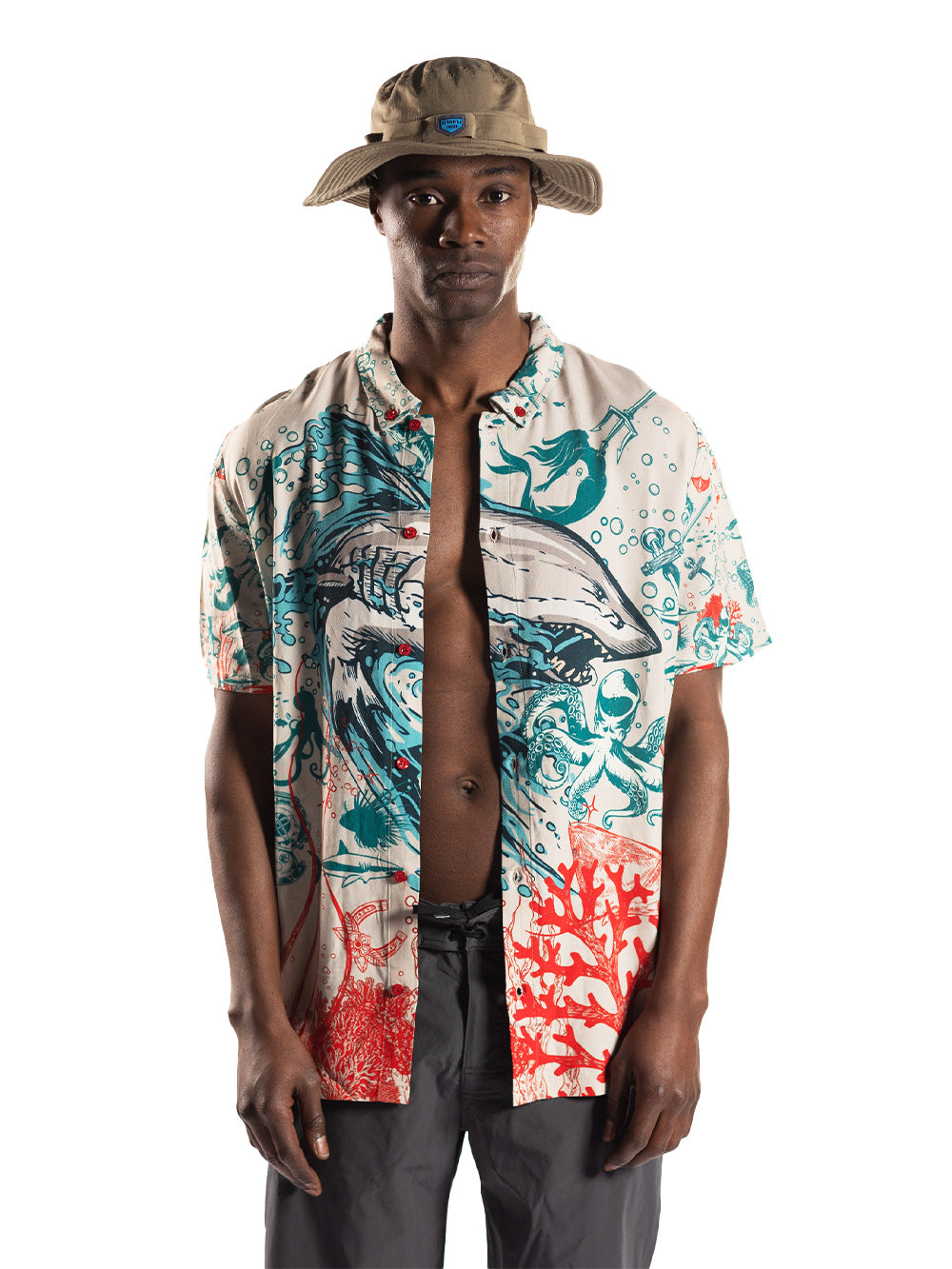 Bahama's Short Sleeve Button Down Shirt - Angry Shark