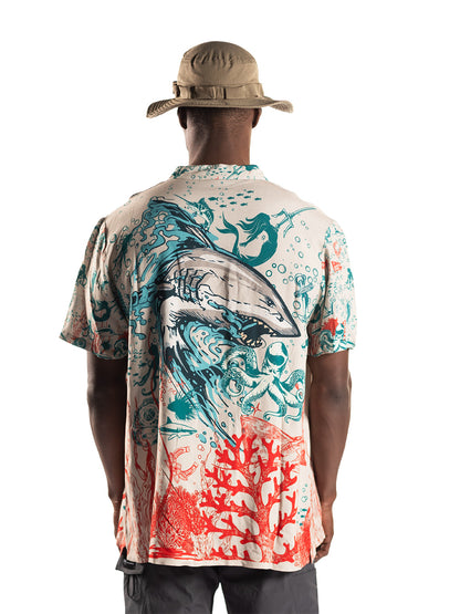Bahama's Short Sleeve Button Down Shirt - Angry Shark