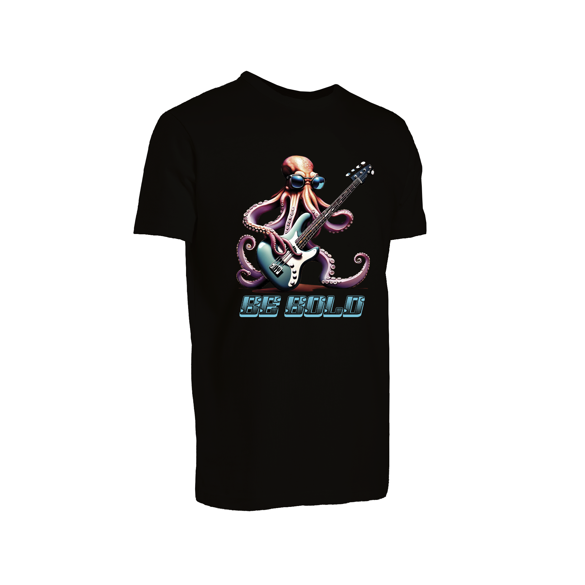 Graphite Short Sleeve Crew Neck T-Shirt Octopus Guitar Patterned