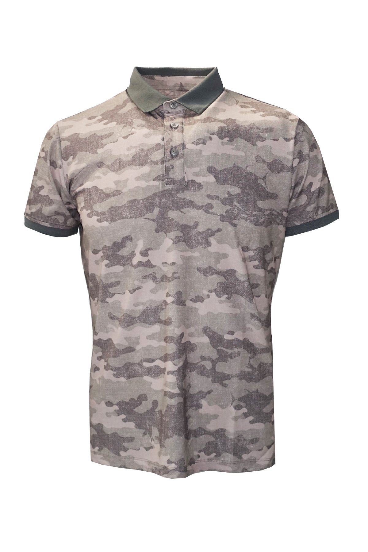 League Men's Short Sleeve Fisherman Sailor Camo Patterned Brown UV Protected Polo Shirt