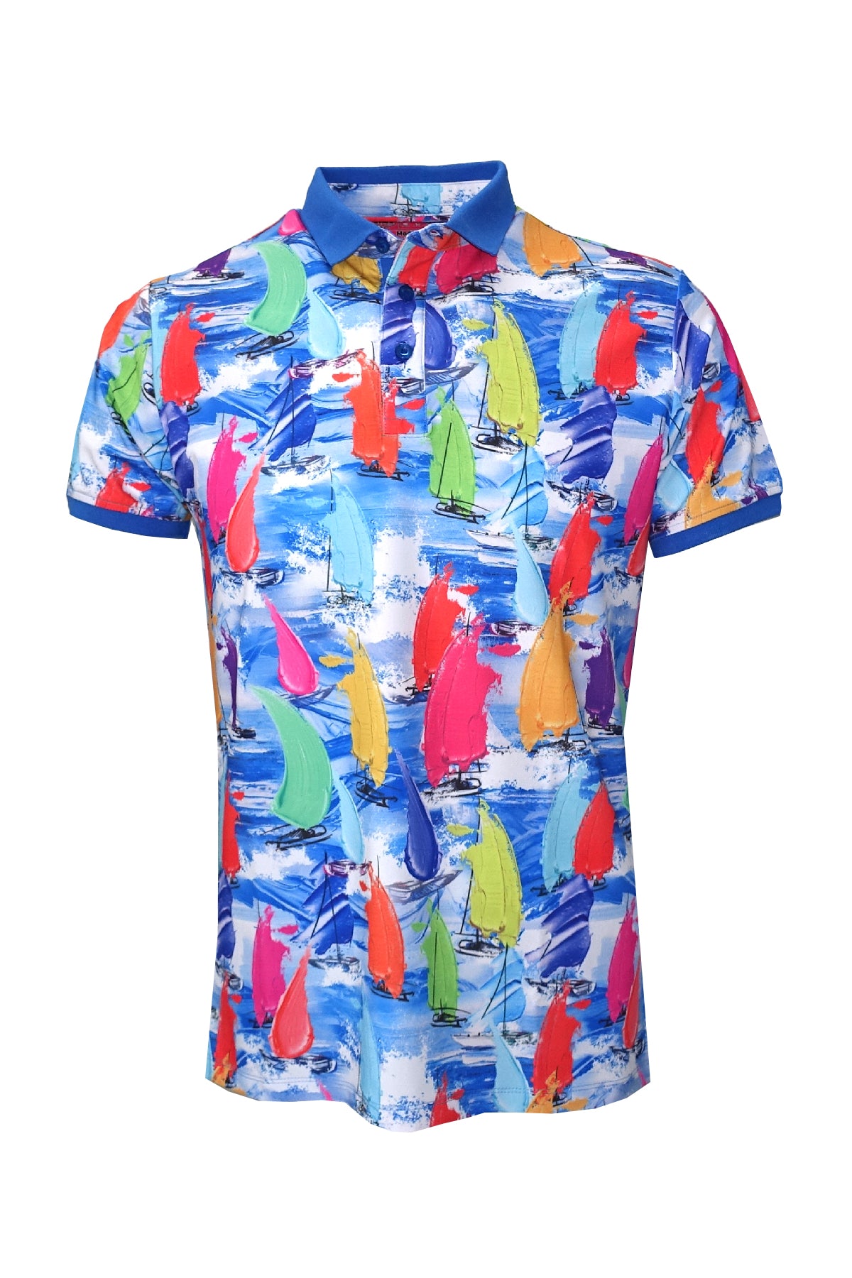 League Men's Short Sleeve Fisherman Sail Patterned UV Protected Polo Shirt