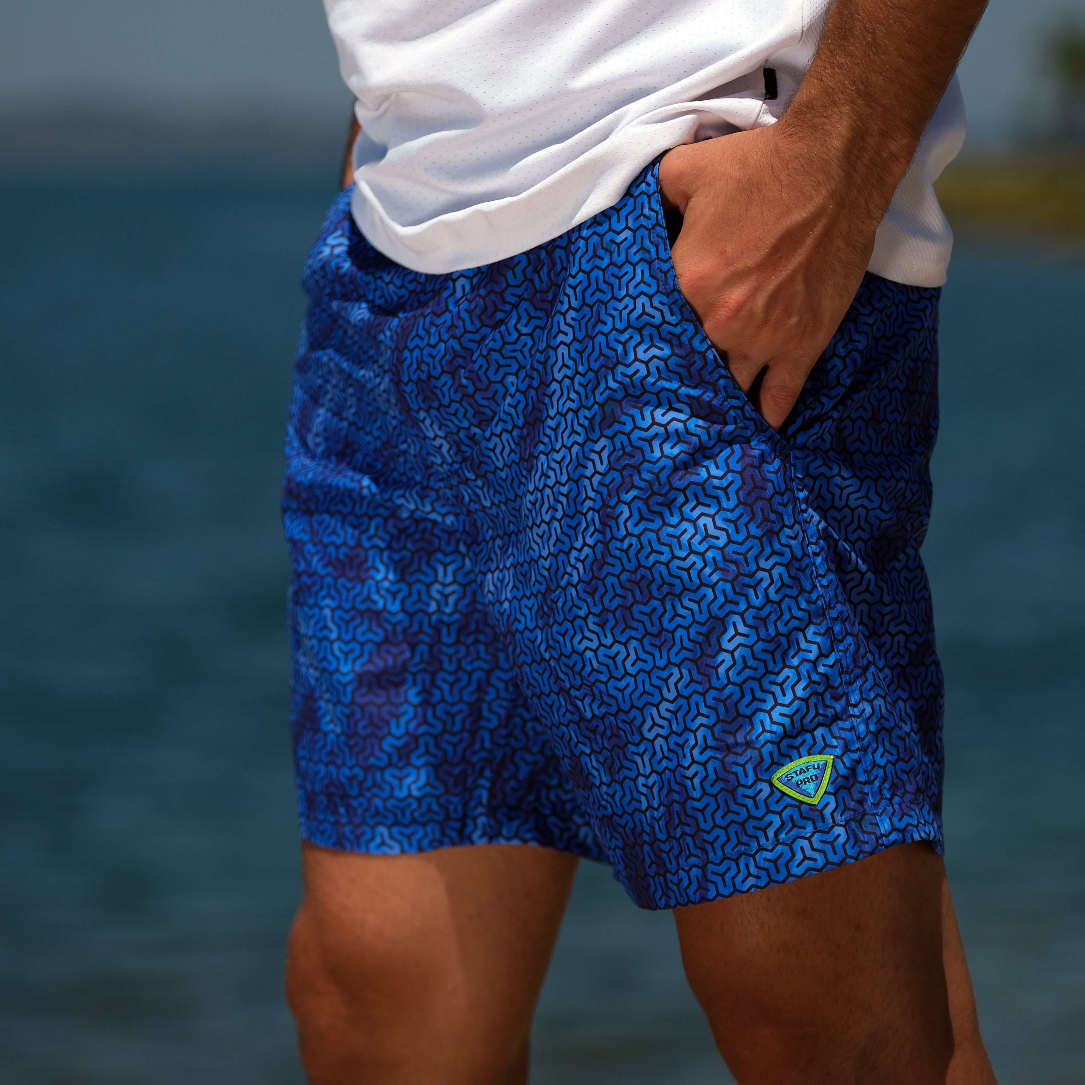 Latitude Men's Trophy Patterned Blue Swimshort