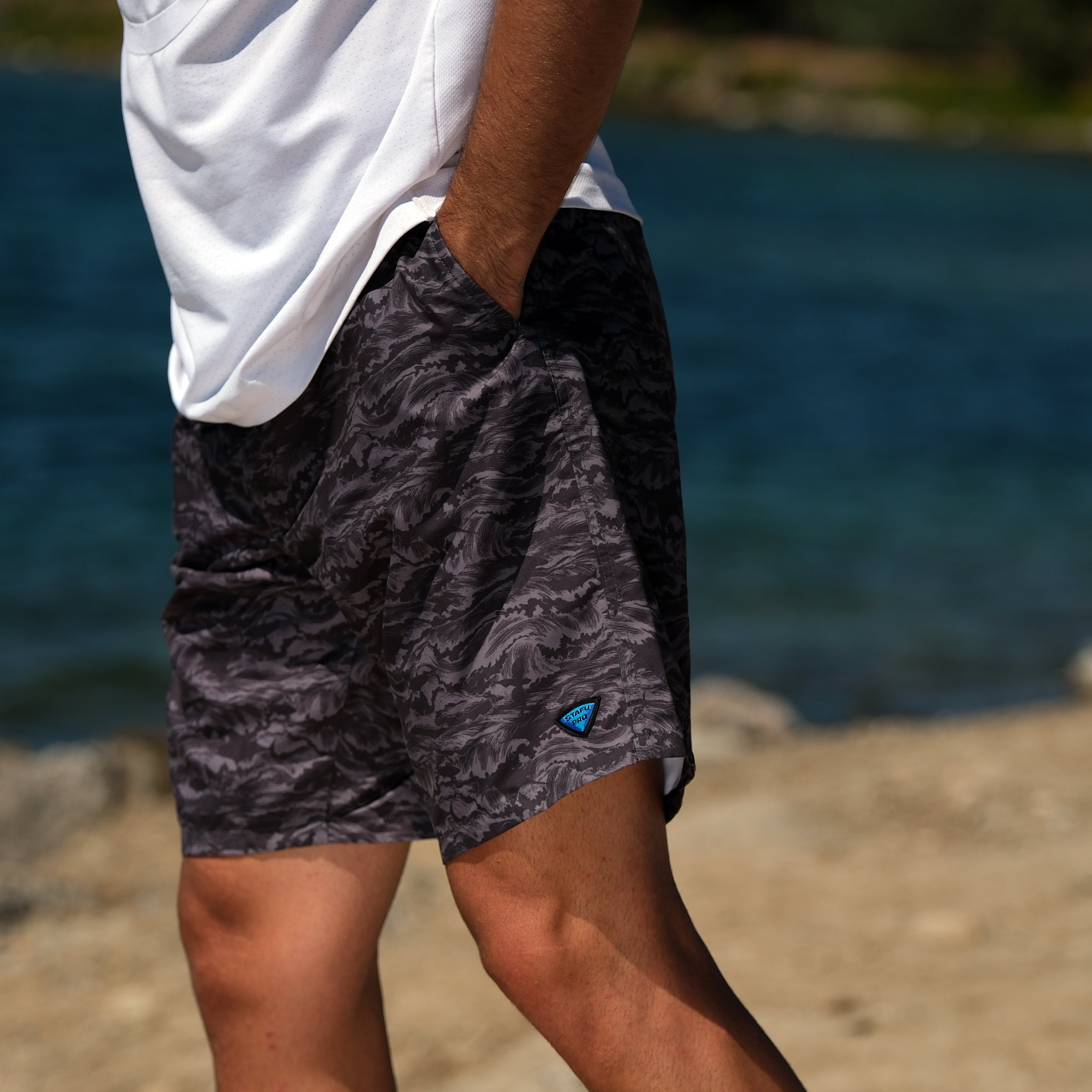 Andaman Men's Adjustable Waist Fisherman Sailor Signature Patterned Black Short