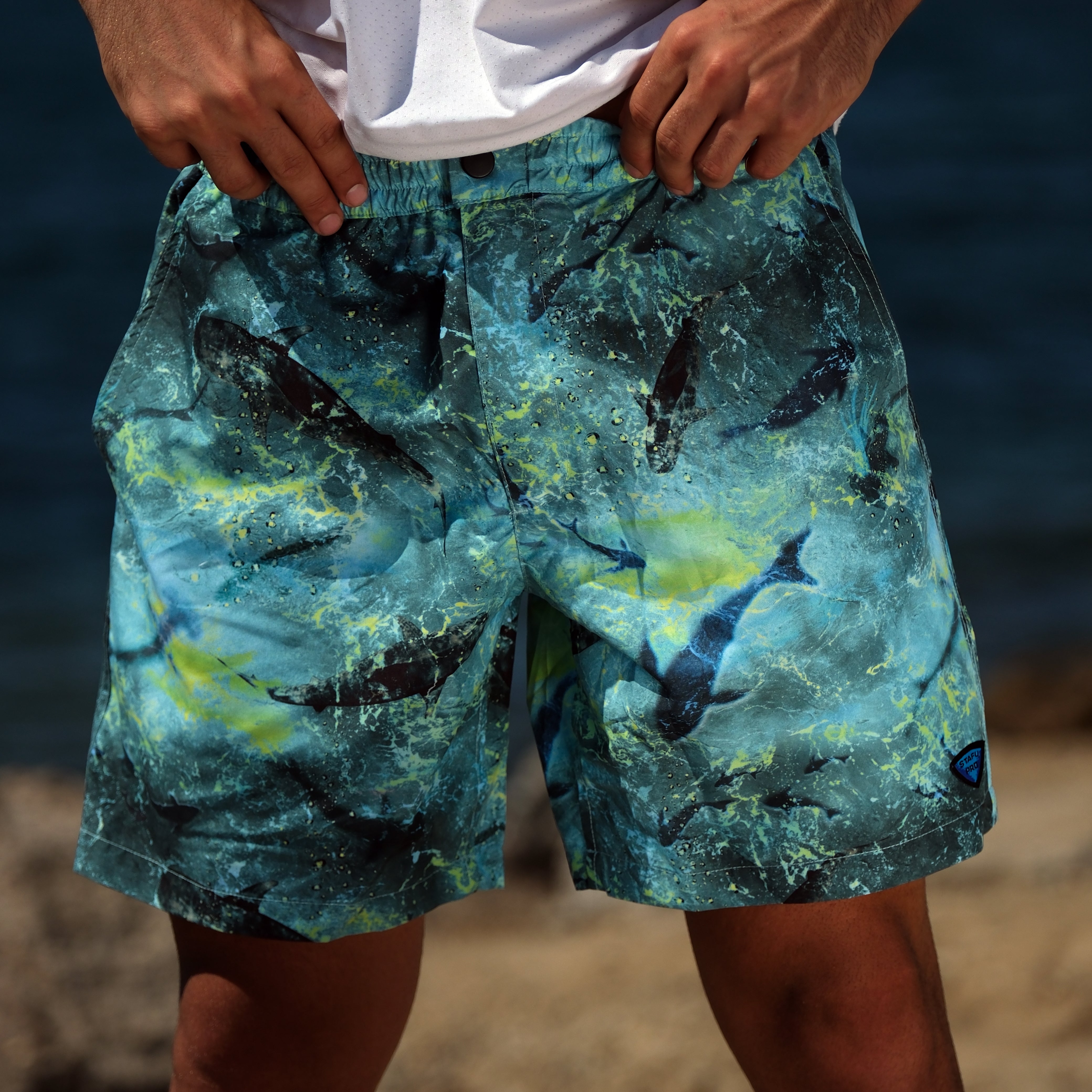 Latitude Men's Shark Patterned Lime Swimshort