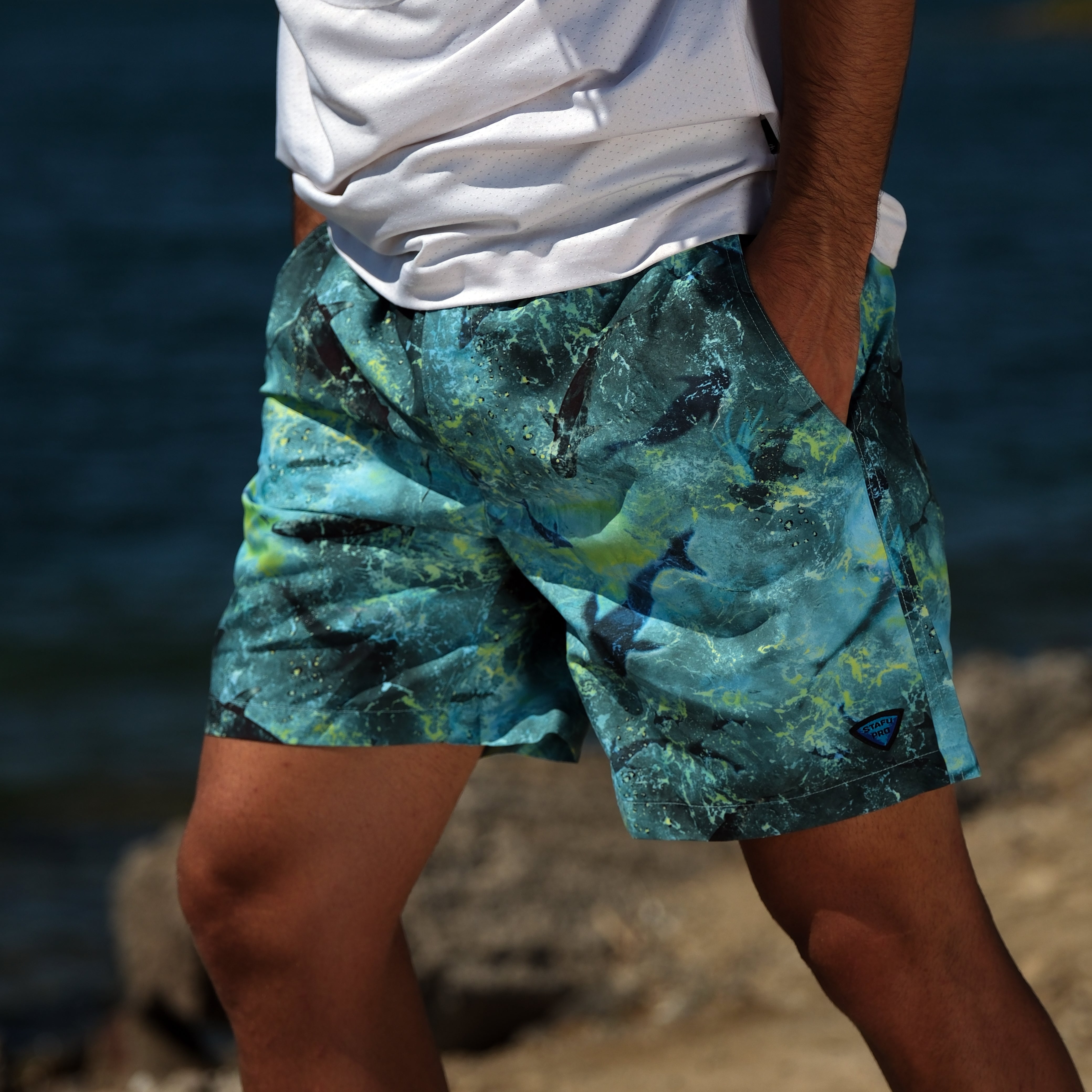 Latitude Men's Shark Patterned Lime Swimshort