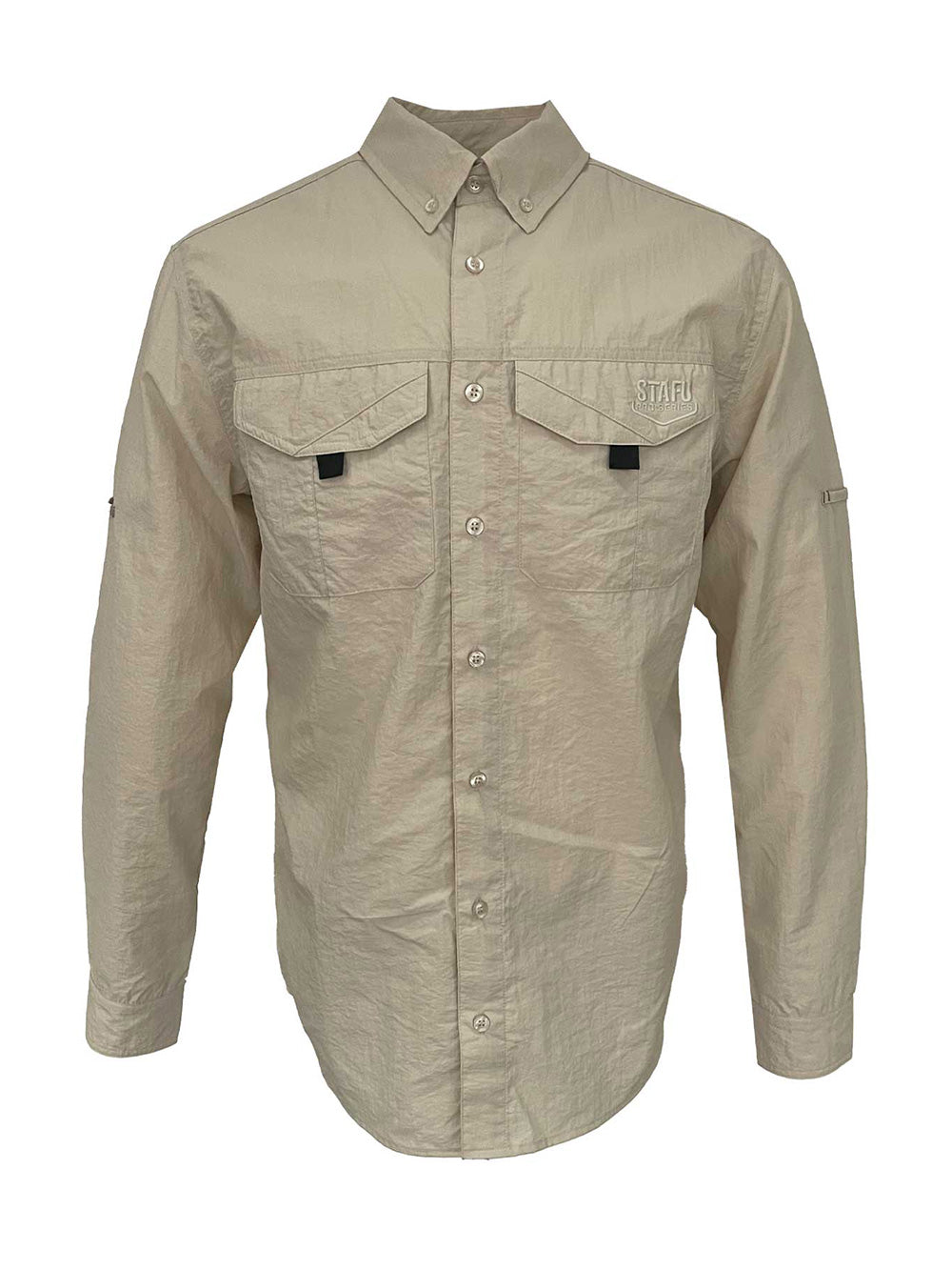 Eclipse Men's Long Sleeve Perforated Fisherman Sailor Beige Button-Up Shirt - Stafu Pro Series