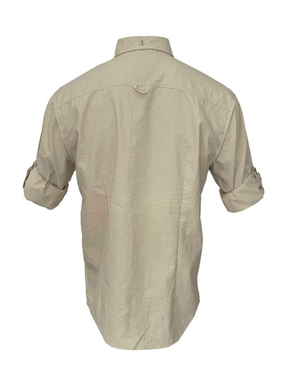 Eclipse Men's Long Sleeve Perforated Fisherman Sailor Beige Button-Up Shirt - Stafu Pro Series