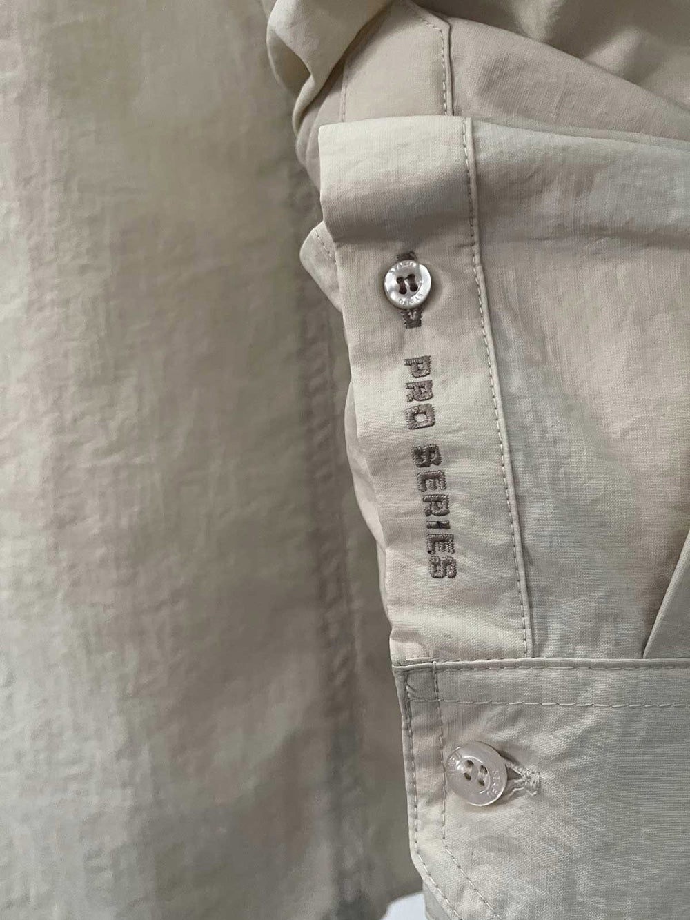 Eclipse Men's Long Sleeve Perforated Fisherman Sailor Beige Button-Up Shirt - Stafu Pro Series