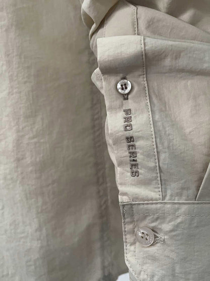 Eclipse Men's Long Sleeve Perforated Fisherman Sailor Beige Button-Up Shirt - Stafu Pro Series