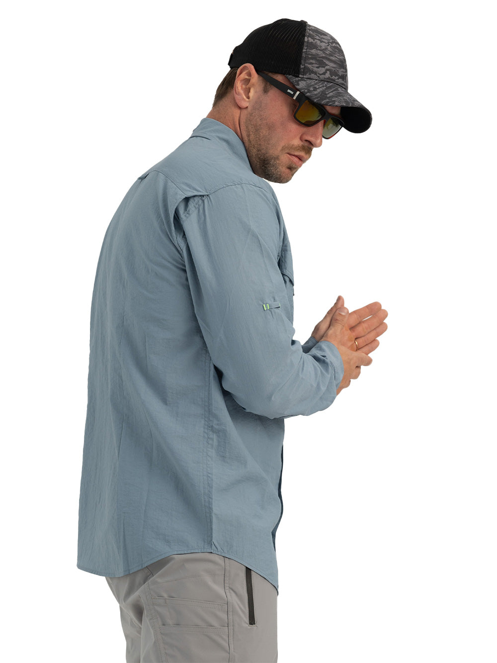 Eclipse Men's Long Sleeve Perforated Fisherman Sailor Smoked Button-Up Shirt - Stafu Pro Series