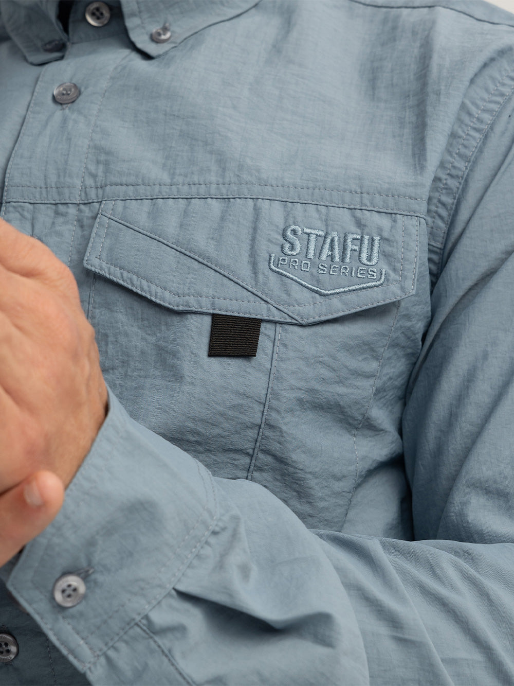 Eclipse Men's Long Sleeve Perforated Fisherman Sailor Smoked Button-Up Shirt - Stafu Pro Series