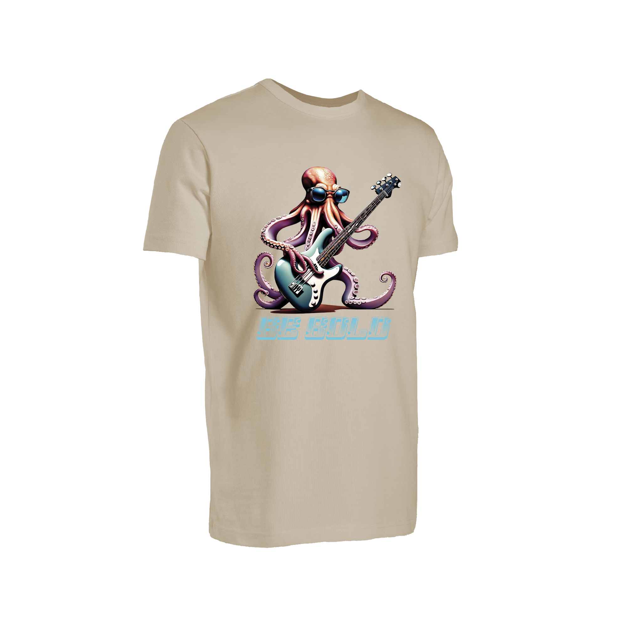 Graphite Short Sleeve Crew Neck T-Shirt Octopus Guitar Patterned