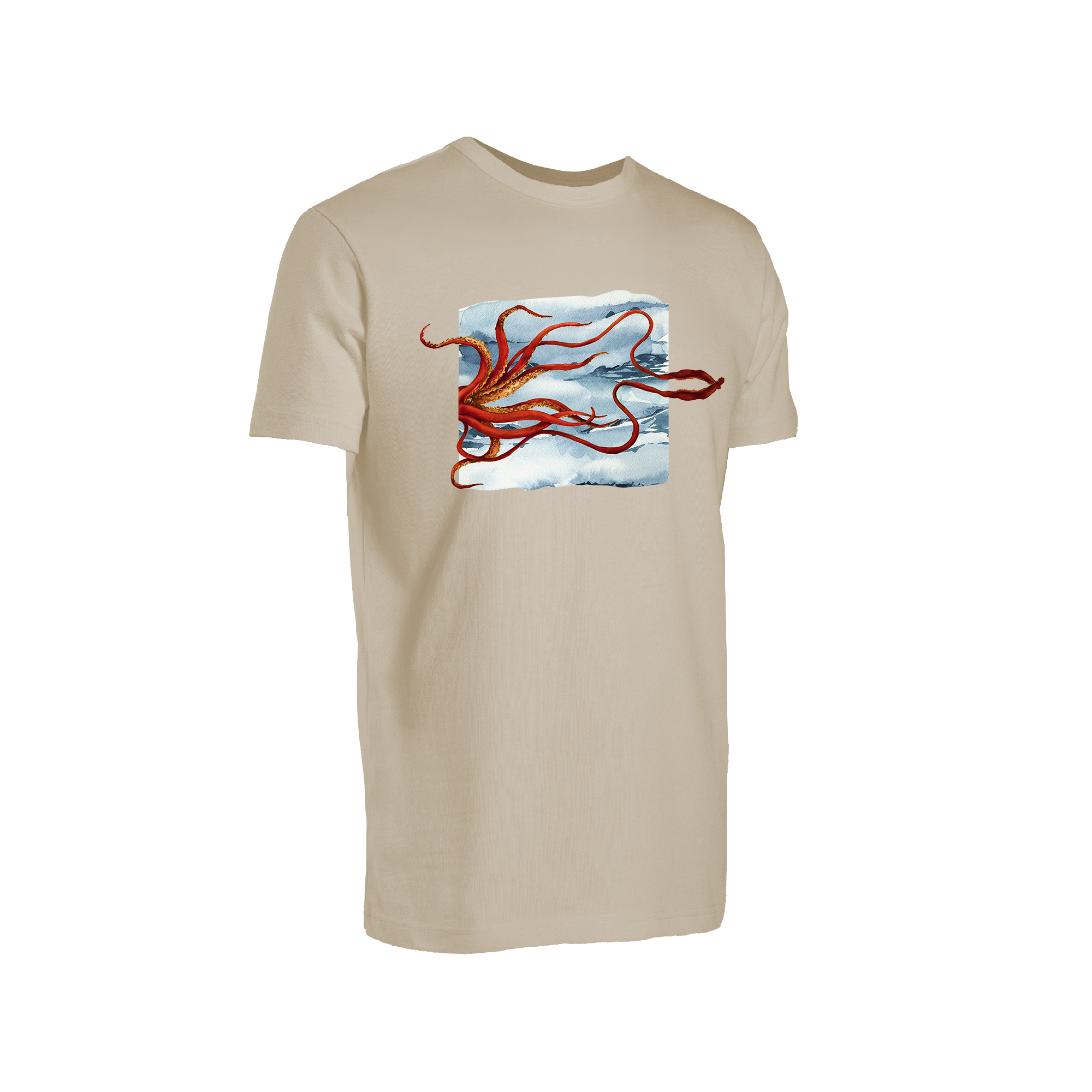 Graphite Short Sleeve Crew Neck T-Shirt Giant Squid Patterned