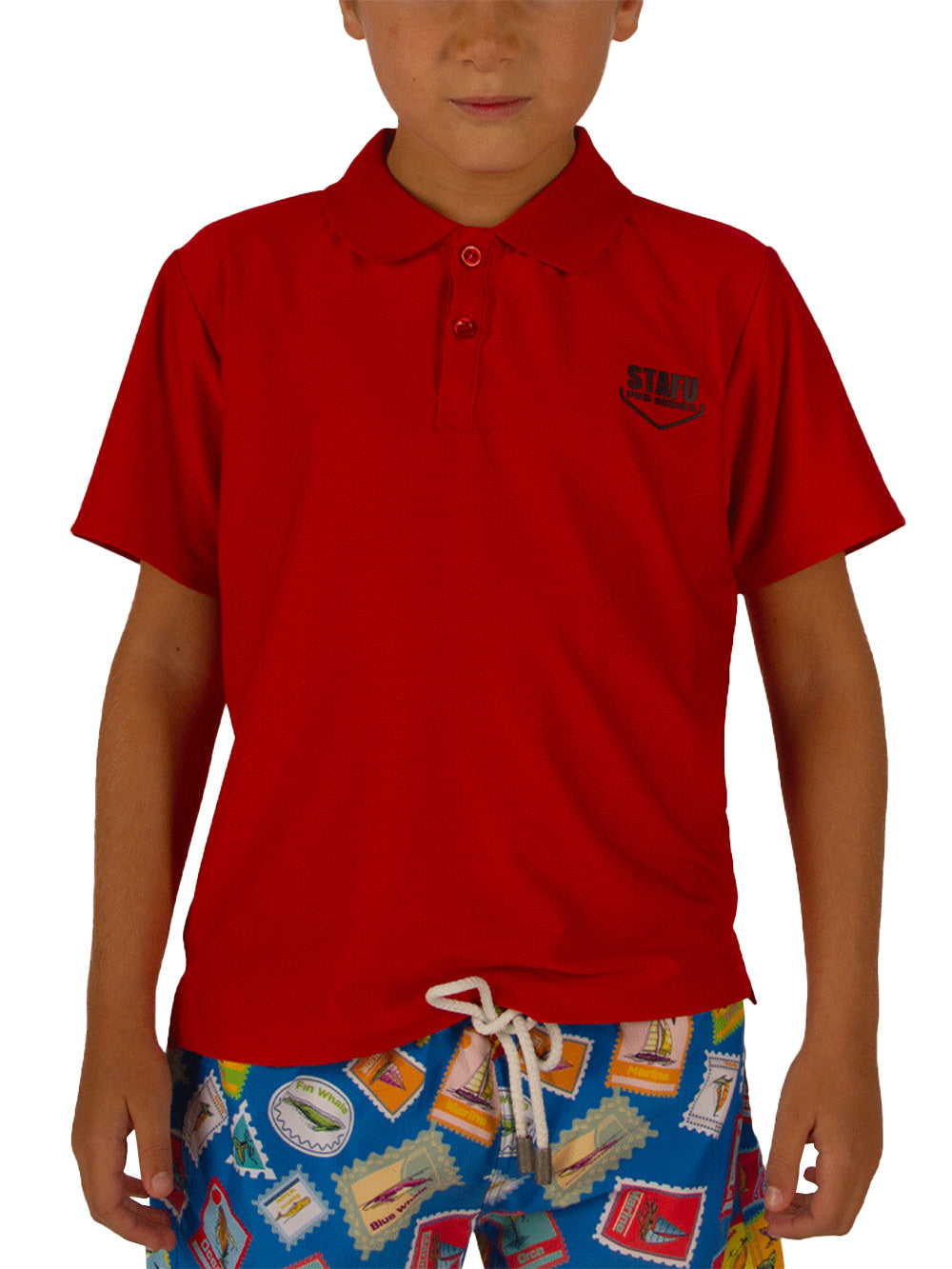League Jr. UV Protection Performance Polo Neck T-shirt - Red