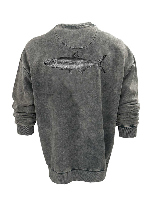 Old Bastard Crew Neck Long Sleeve Acid Wash Sweatshirt - Tarpoon - Grey