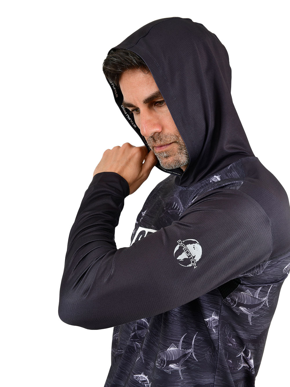 Outrigger Kapüşonlu UV Korumalı Performans T-Shirt - Frenzy Siyah - Stafu Pro Series