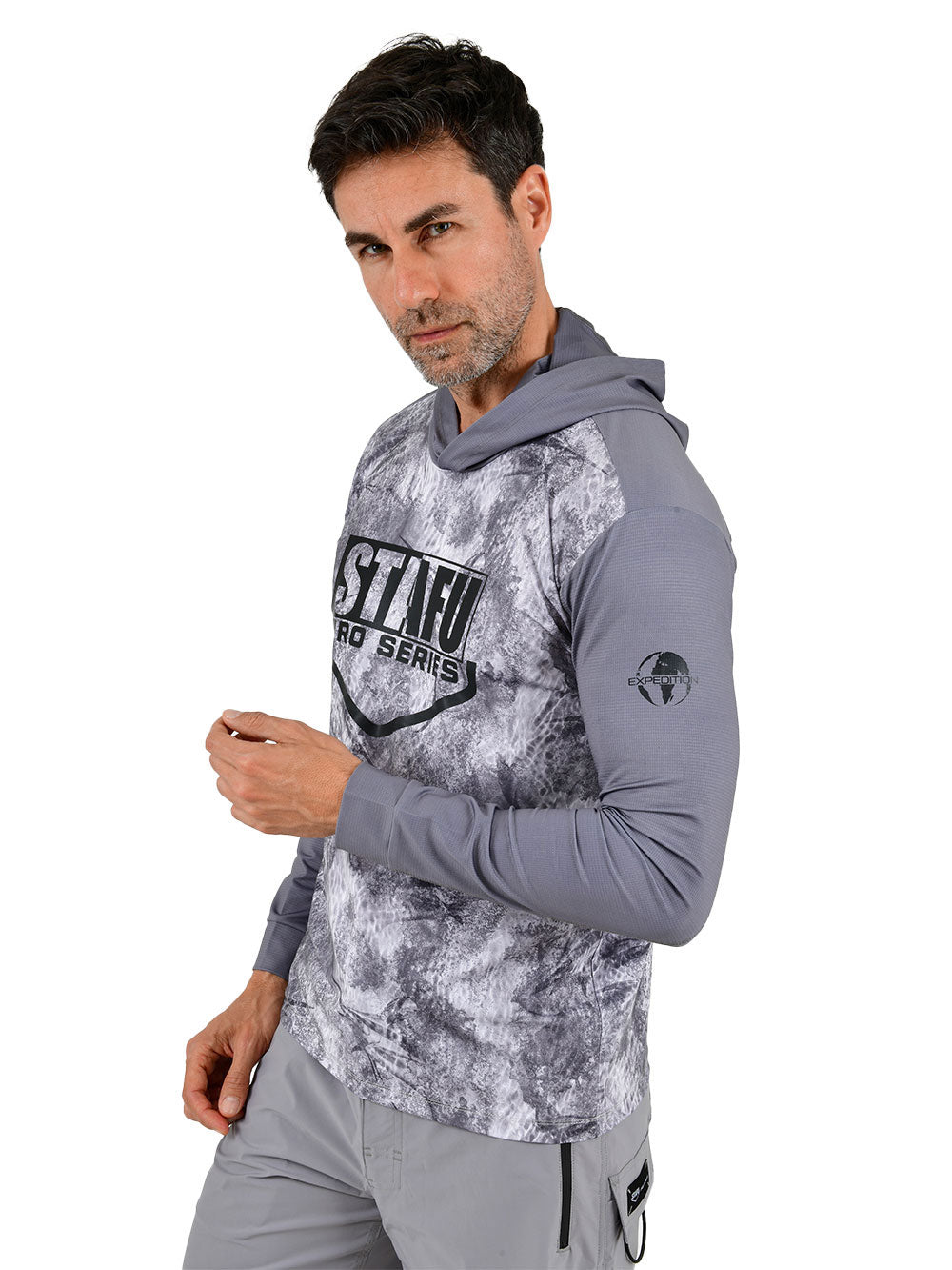 Outrigger Kapüşonlu UV Korumalı Performans T-Shirt -  Marlin Mania Grey