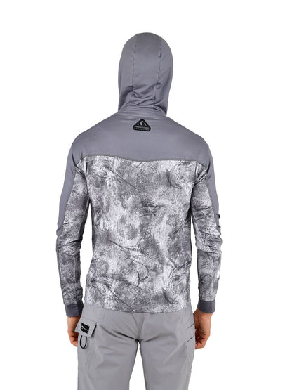 Outrigger Kapüşonlu UV Korumalı Performans T-Shirt -  Marlin Mania Grey