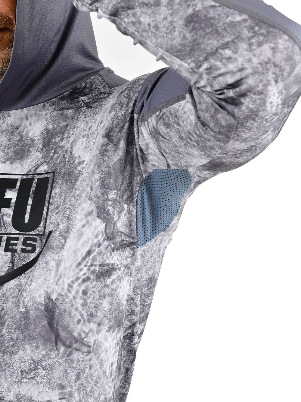 Outrigger Kapüşonlu UV Korumalı Performans T-Shirt -  Marlin Mania Grey