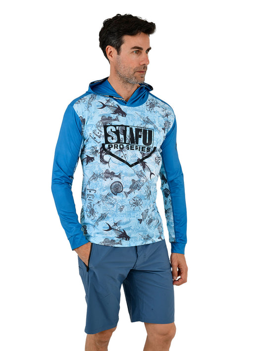 Outrigger Kapüşonlu UV Korumalı Performans T-Shirt - Paleo Blue